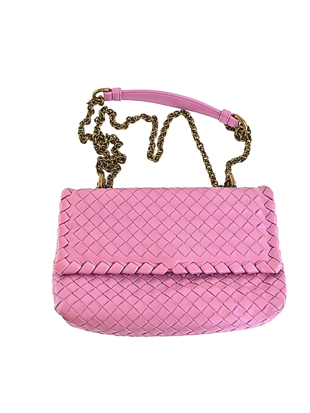 BOTTEGA VENETA Olympia Intrecciato  Pink Leather Chain Shoulder bag  With Mirror